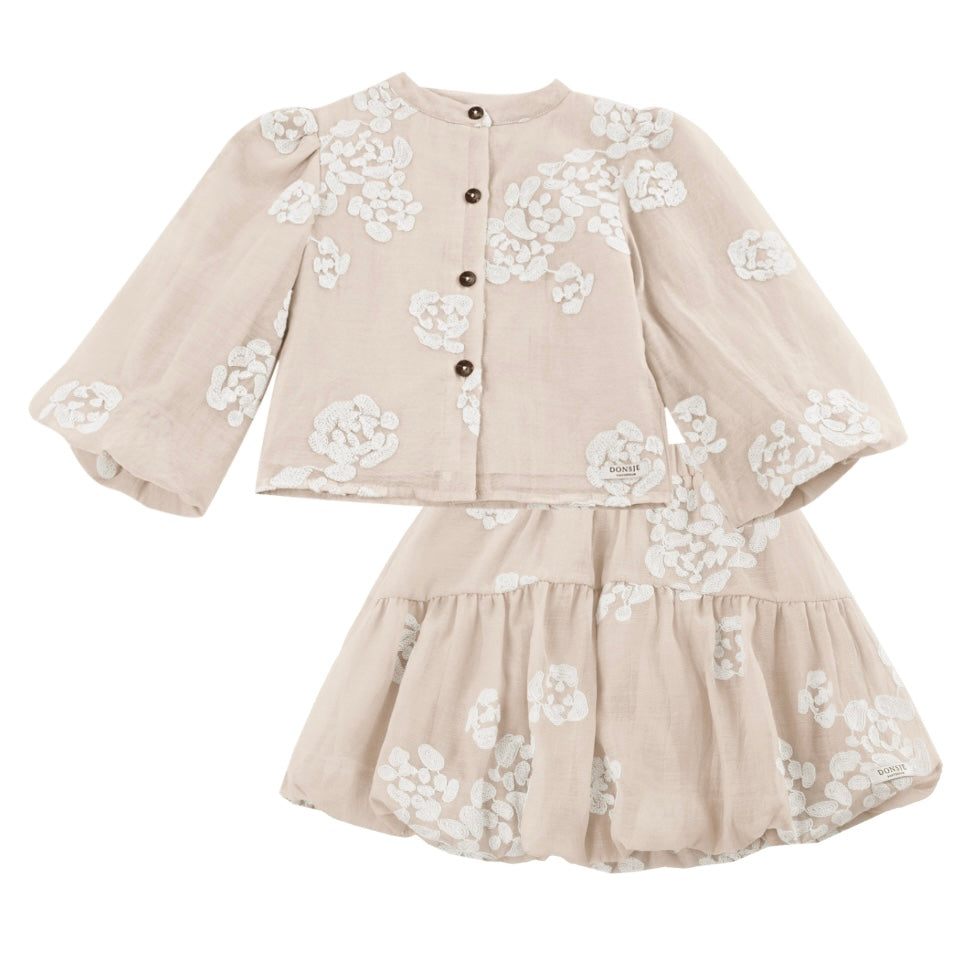 Girls Soft Powder White Blossom Kubwa Skirt Set
