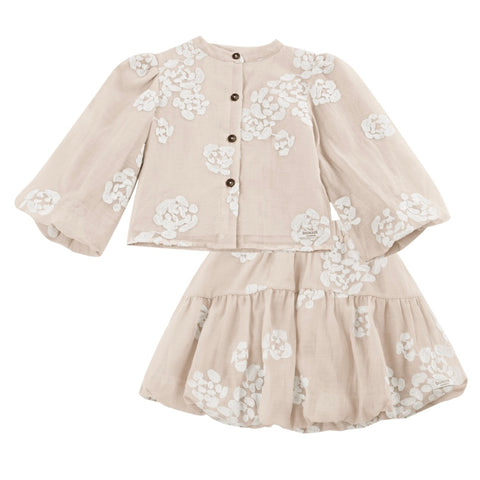 Girls Soft Powder White Blossom Kubwa Skirt Set