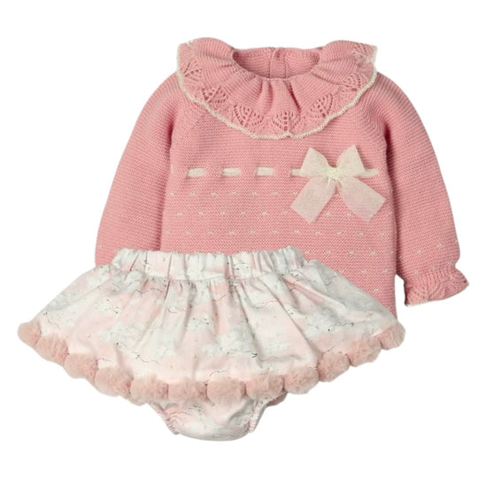 Baby Girls Pink Swan Knitted Set