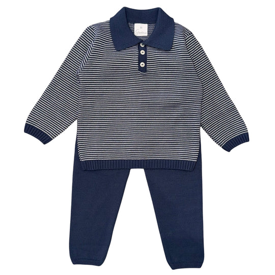 Boys Teal Stripe Knitted Polo Set