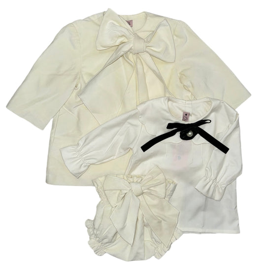 Girls Cream Velvet Coat 3 Piece Set