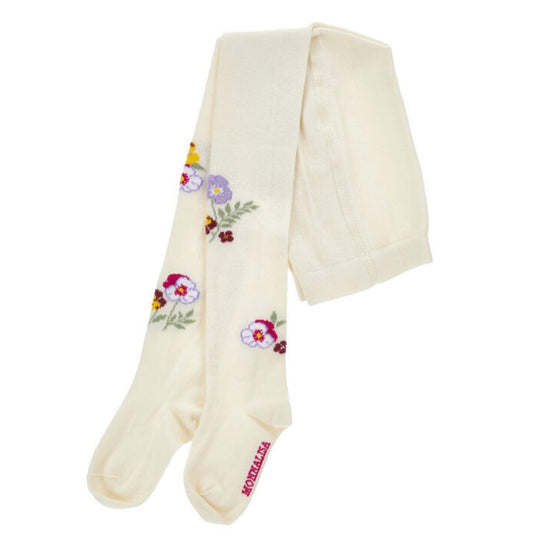 Girls Cream Floral Tights