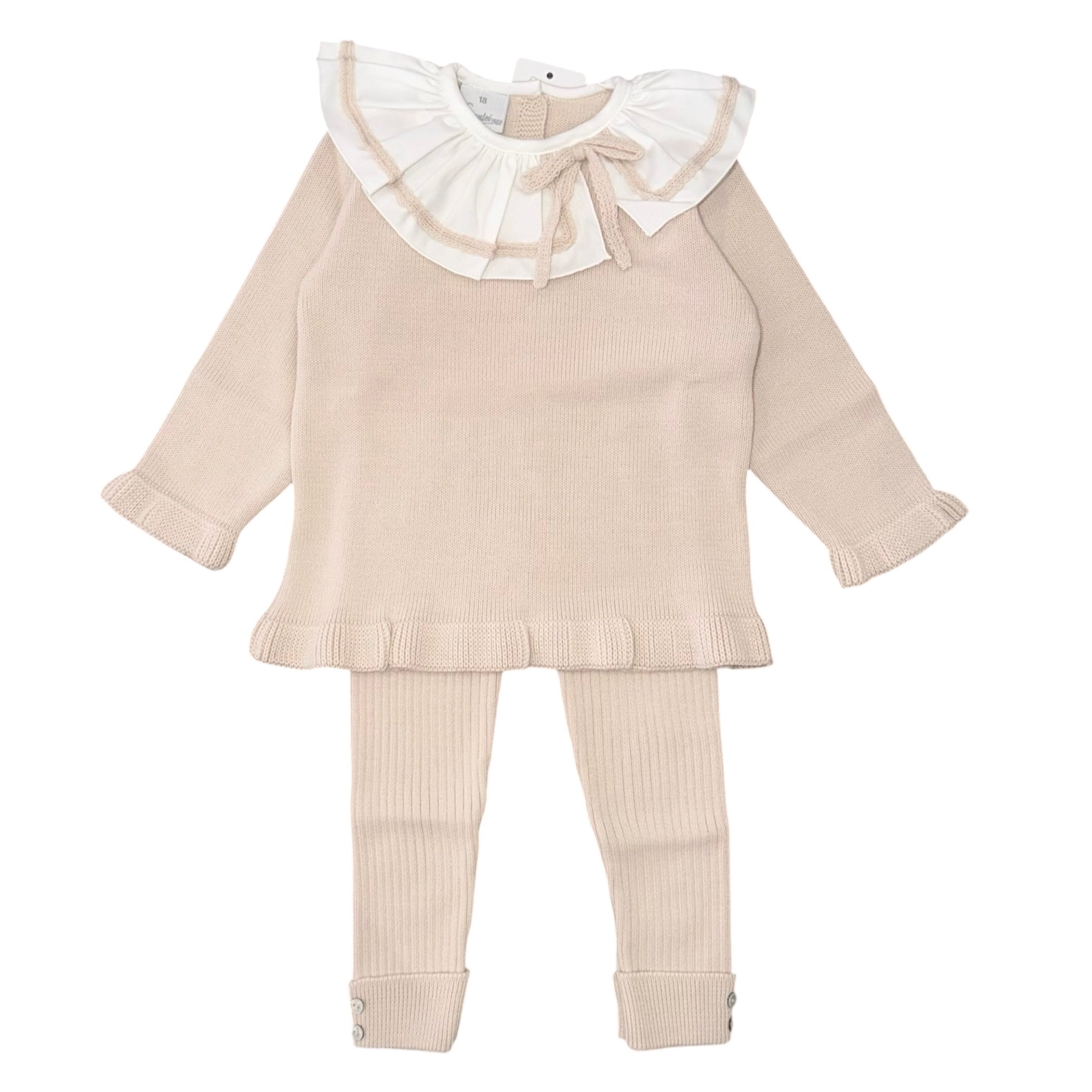 Granlei Baby Girls Beige Knitted Collar Legging Set