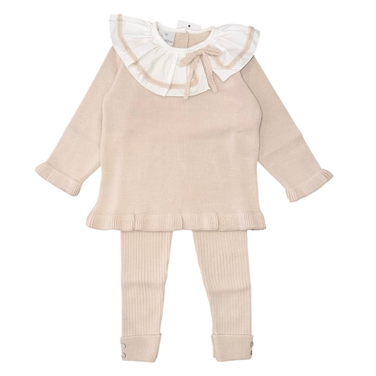 Baby Girls Beige Knitted Collar Legging Set