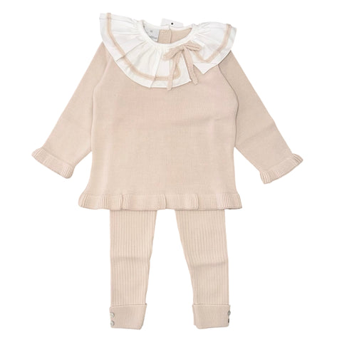 Granlei Baby Girls Beige Knitted Collar Legging Set