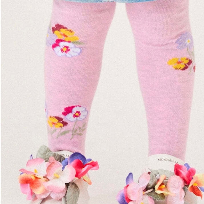 Monnalisa Girls Lilac Floral Tights