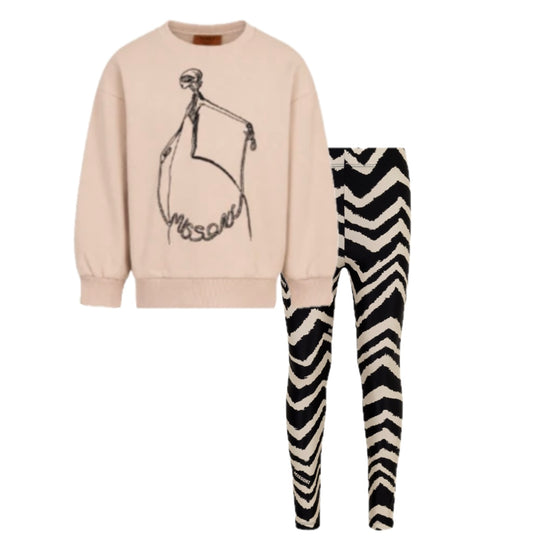 Girls Beige Zig Zag Legging Set