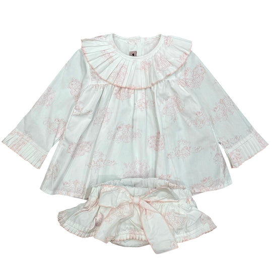 Girls Pink Printed Blouse & Bloomer