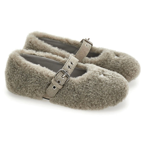 Monnalisa Girls Grey Teddy Buckle Ballerinas