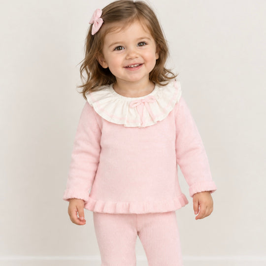 Baby Girls Pink Knitted Collar Legging Set