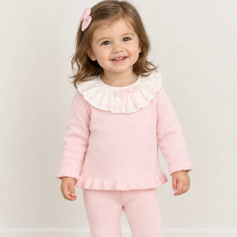 Granlei Baby Girls Pink Knitted Collar Legging Set