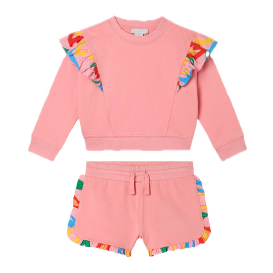 Girls Pink Frill Sweatshirt Set