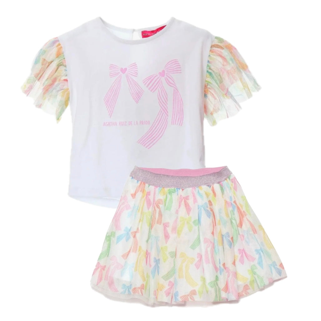 Agatha Ruiz De La Prada Girls White Bow Tulle Skirt Set