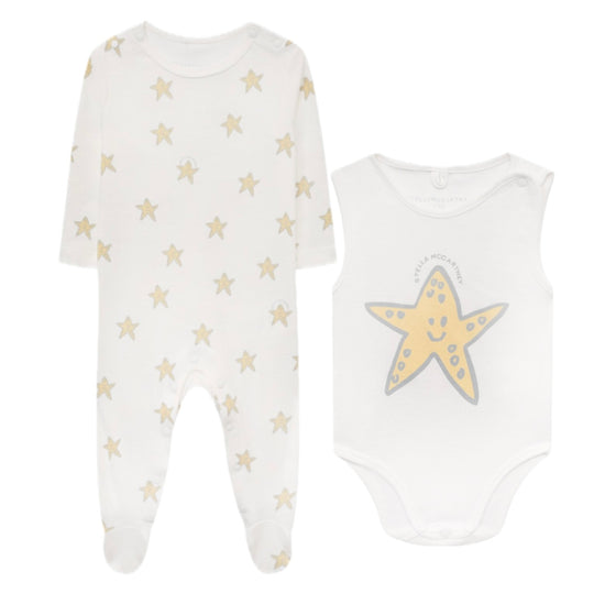 White Unisex Babygrow & Vest Star Set