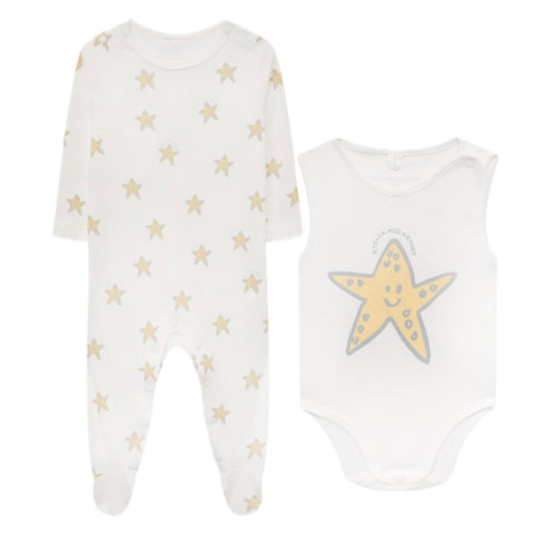 Stella McCartney Kids White Unisex Babygrow & Vest Star Set
