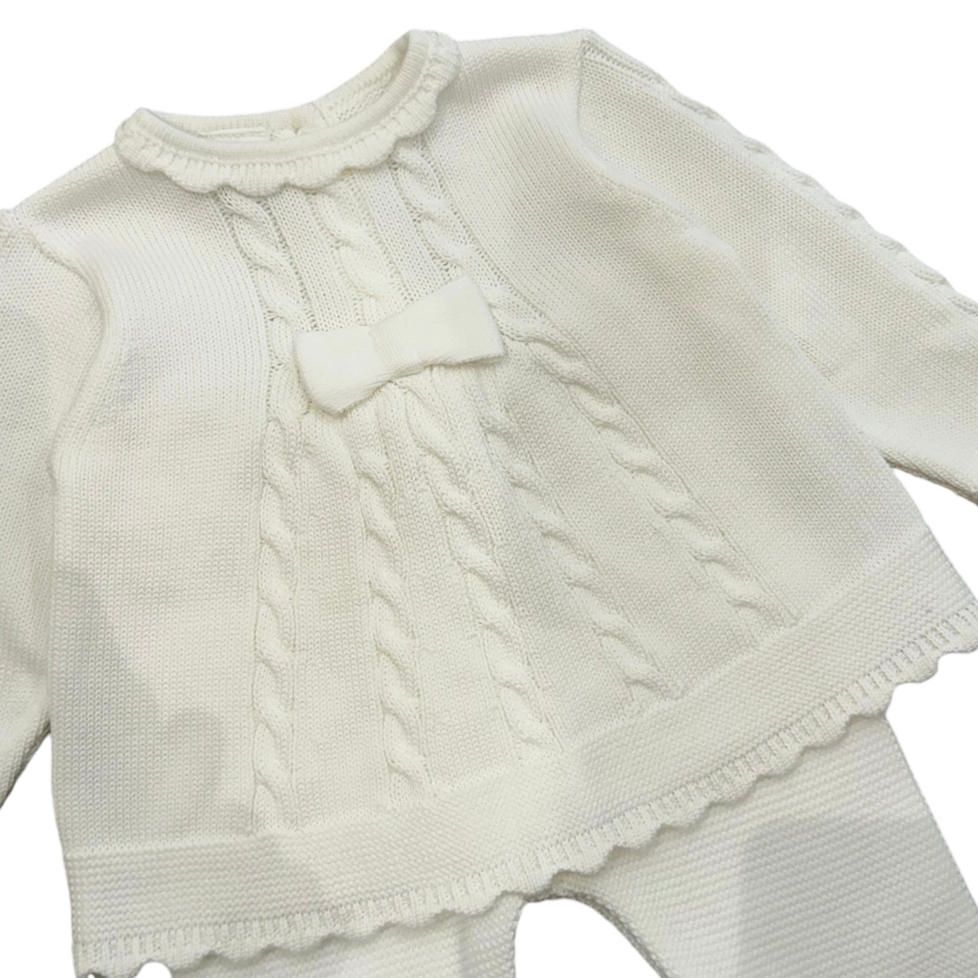 Sarah Louise Baby Girls Cream Bow Knitted Set