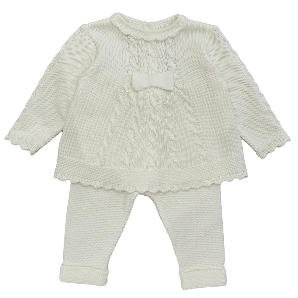 Sarah Louise Baby Girls Cream Bow Knitted Set