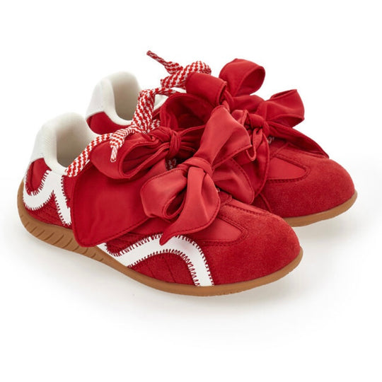 Girls Red Suede Bow Trainers