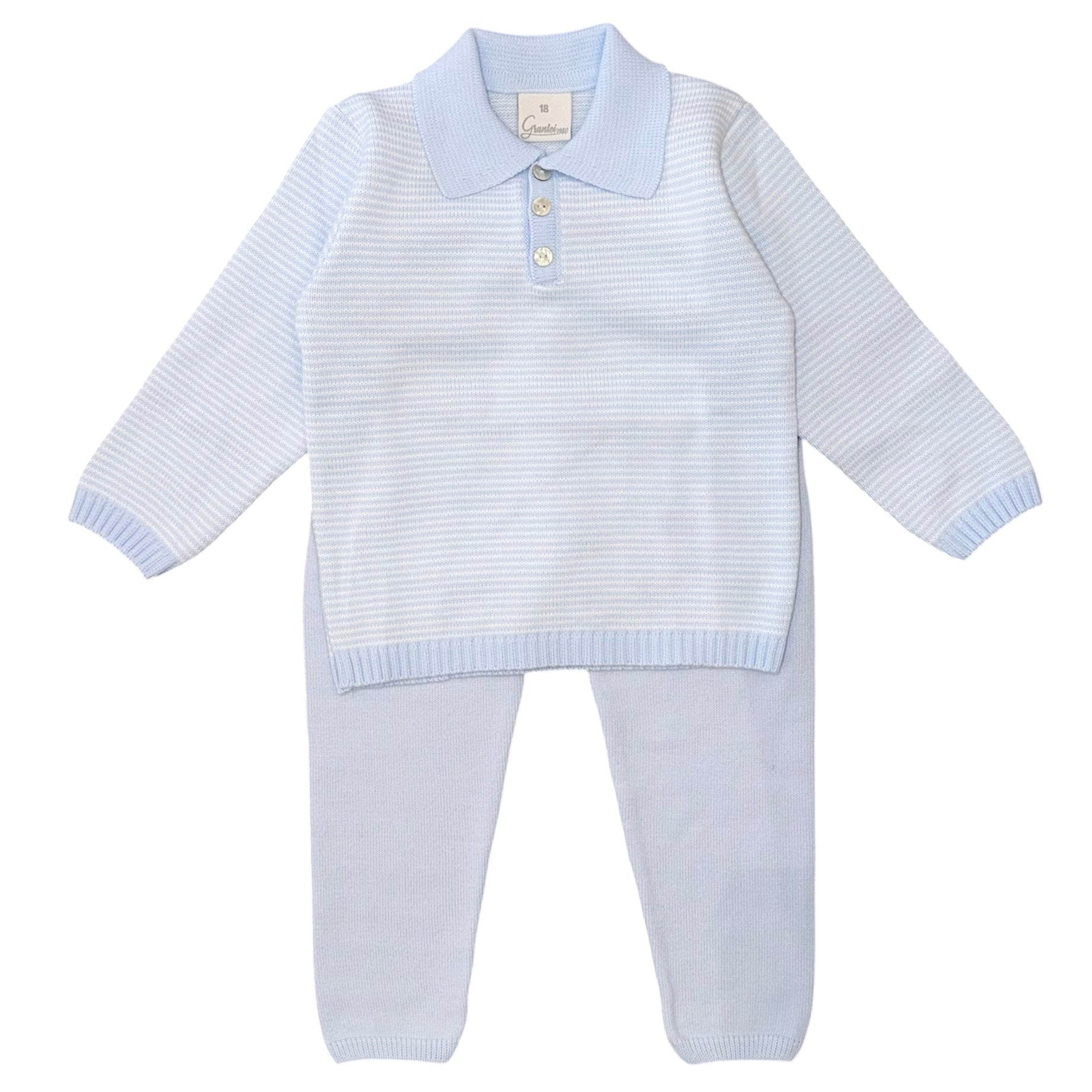 Granlei Boys Pale Blue Stripe Knitted Polo Set