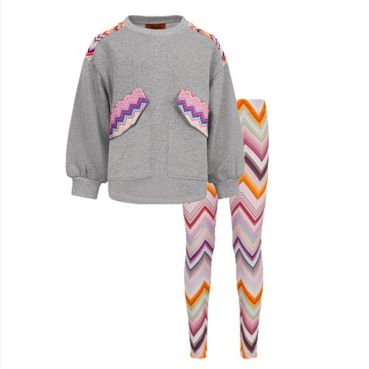 Girls Grey Zig Zag Legging Set