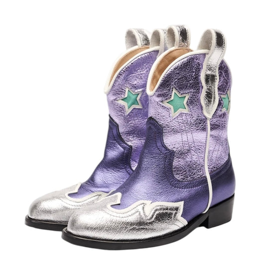Girls Purple Metallic Boots