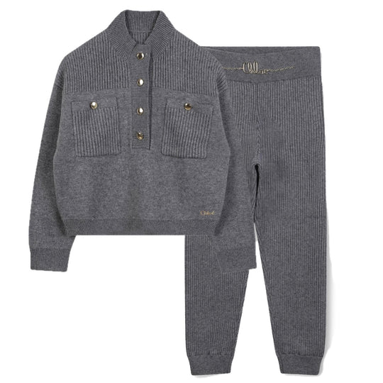 Girls Grey Knitted Tracksuit