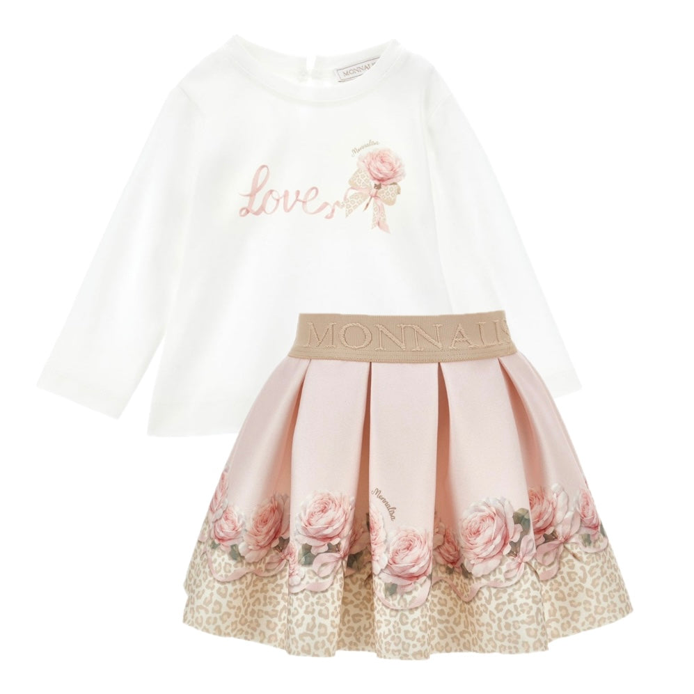 Monnalisa Girls Cream Love Skirt Set