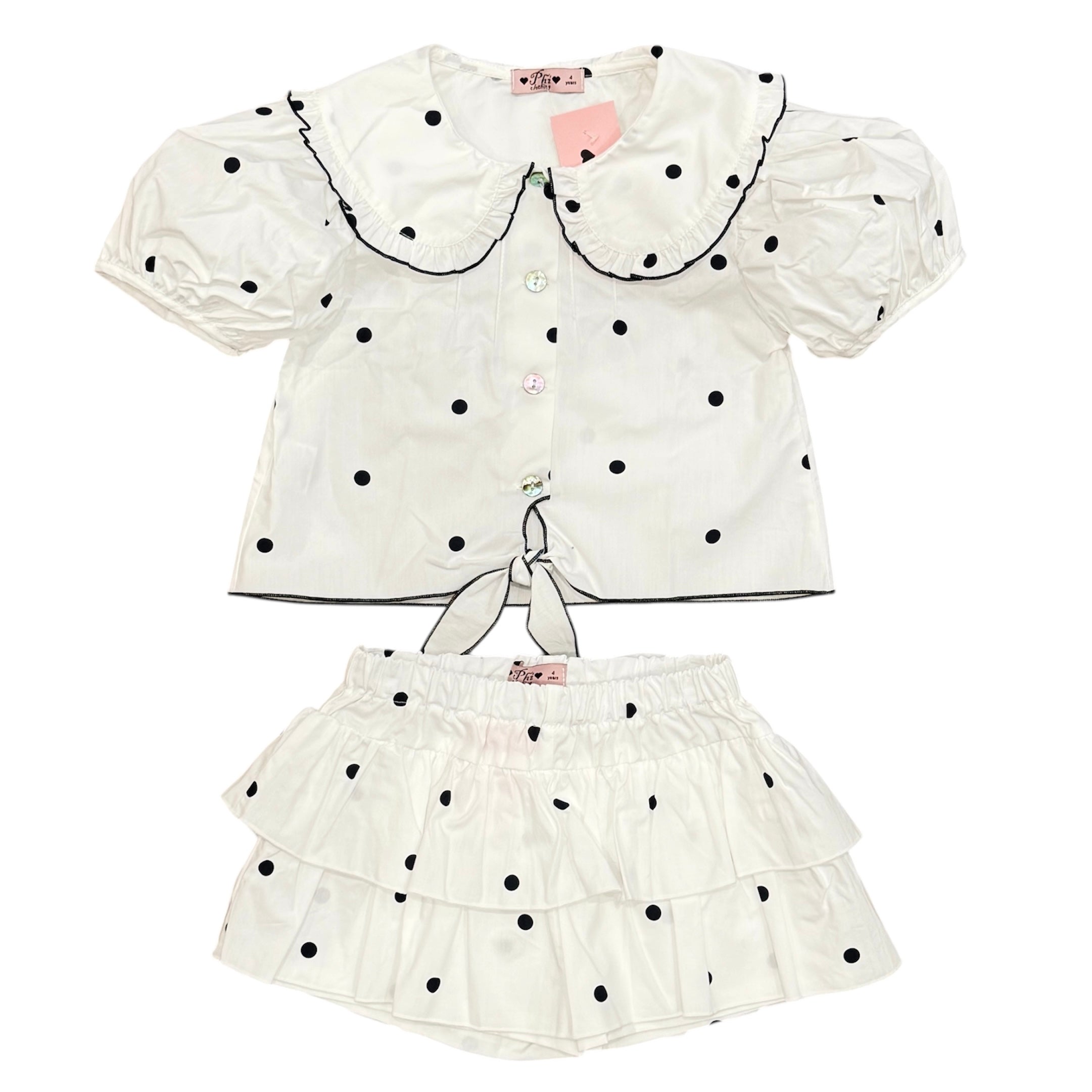 Phi Clothing Girls White Spot Skort Set