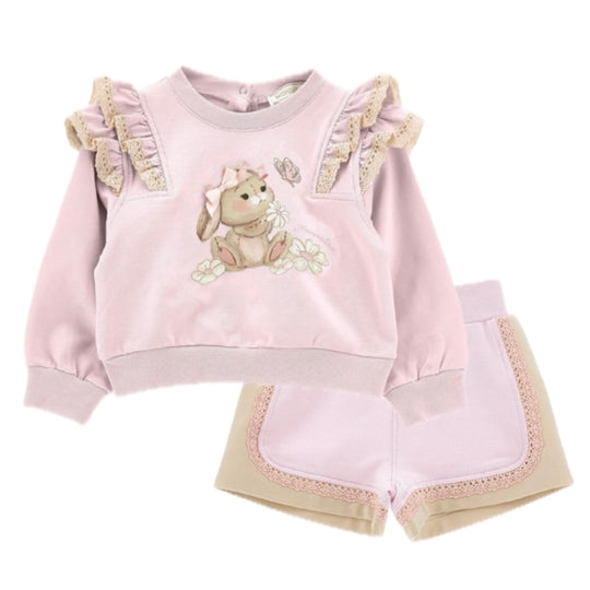 Girls Pink Bunny Short Set