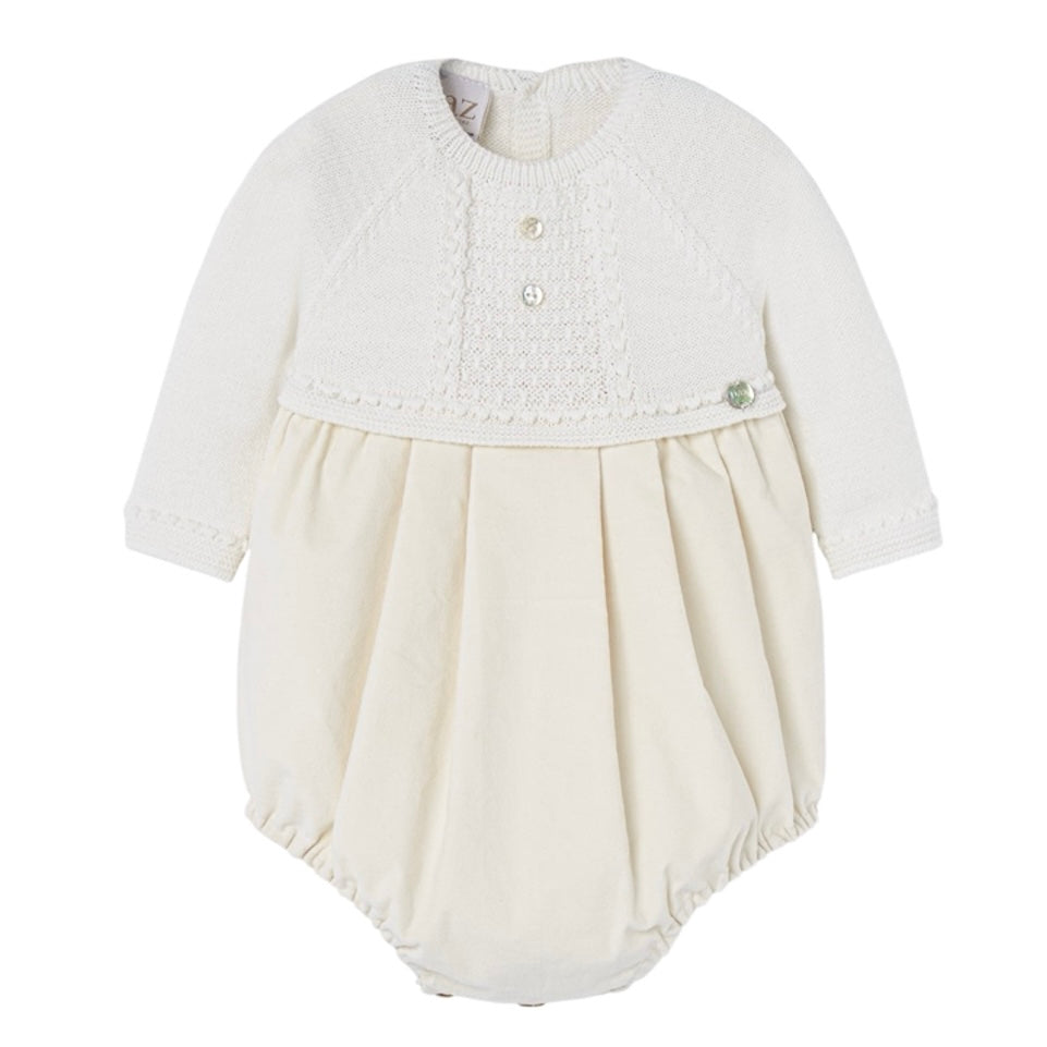 Paz Rodriguez Baby Boys Cream Knit Romper