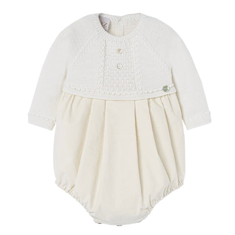 Paz Rodriguez Baby Boys Cream Knit Romper
