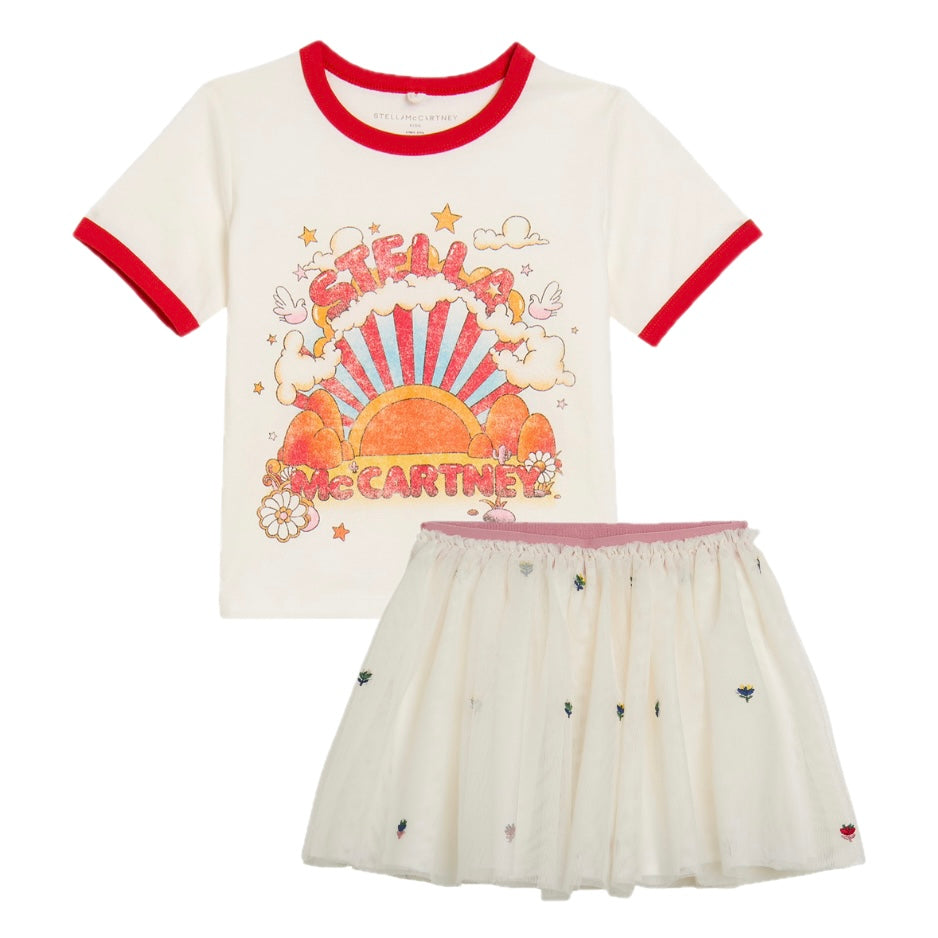 Stella McCartney Kids Girls Ivory Logo Tulle Skirt Set