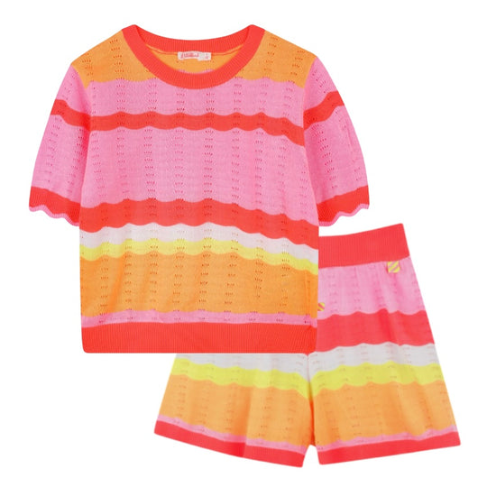 Girls Coral Stripe Knitted Set