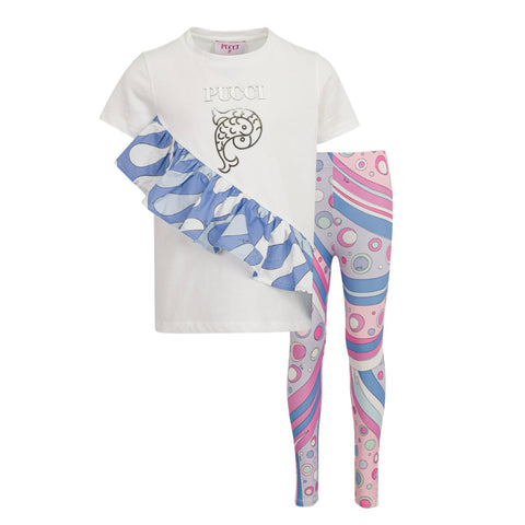 Emilio Pucci Girl White Frill Legging Set