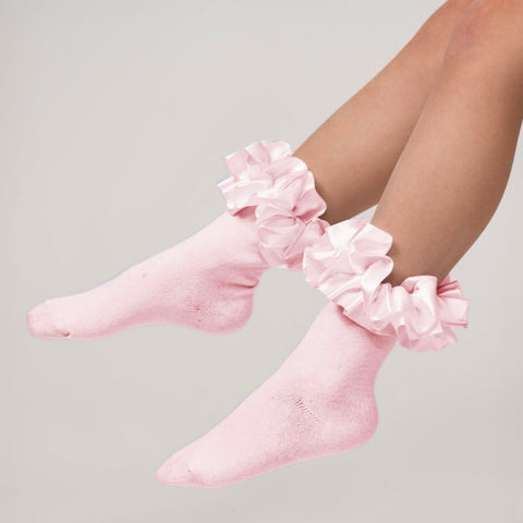 Caramelo Kids Girls Pink Ruffle Ribbon Socks