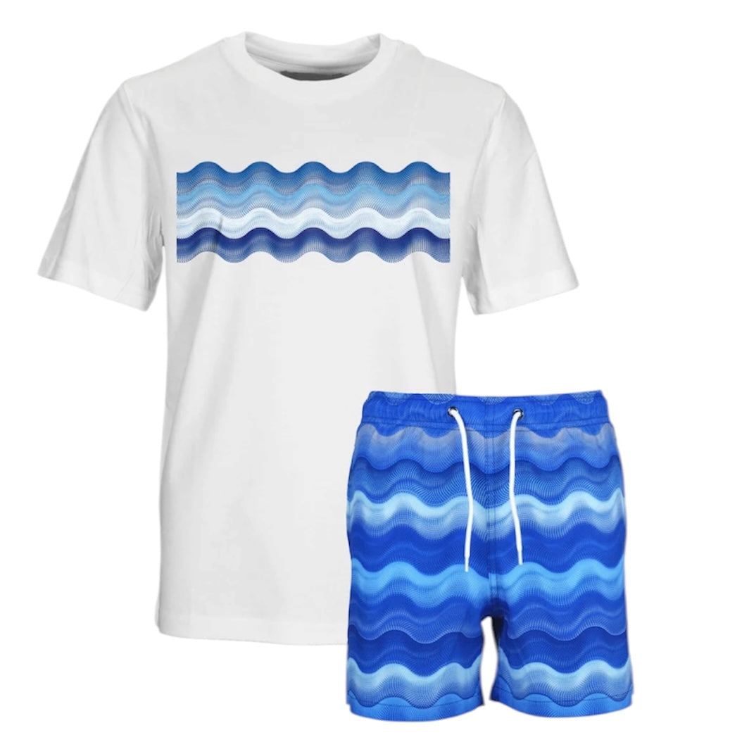 Moda Bandidos Boys White Dot Waves Swim Set