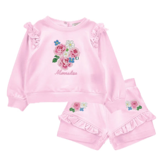 Girls Pink Floral Short Set