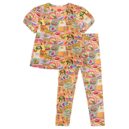 Girls Peach Flaming Legging Set