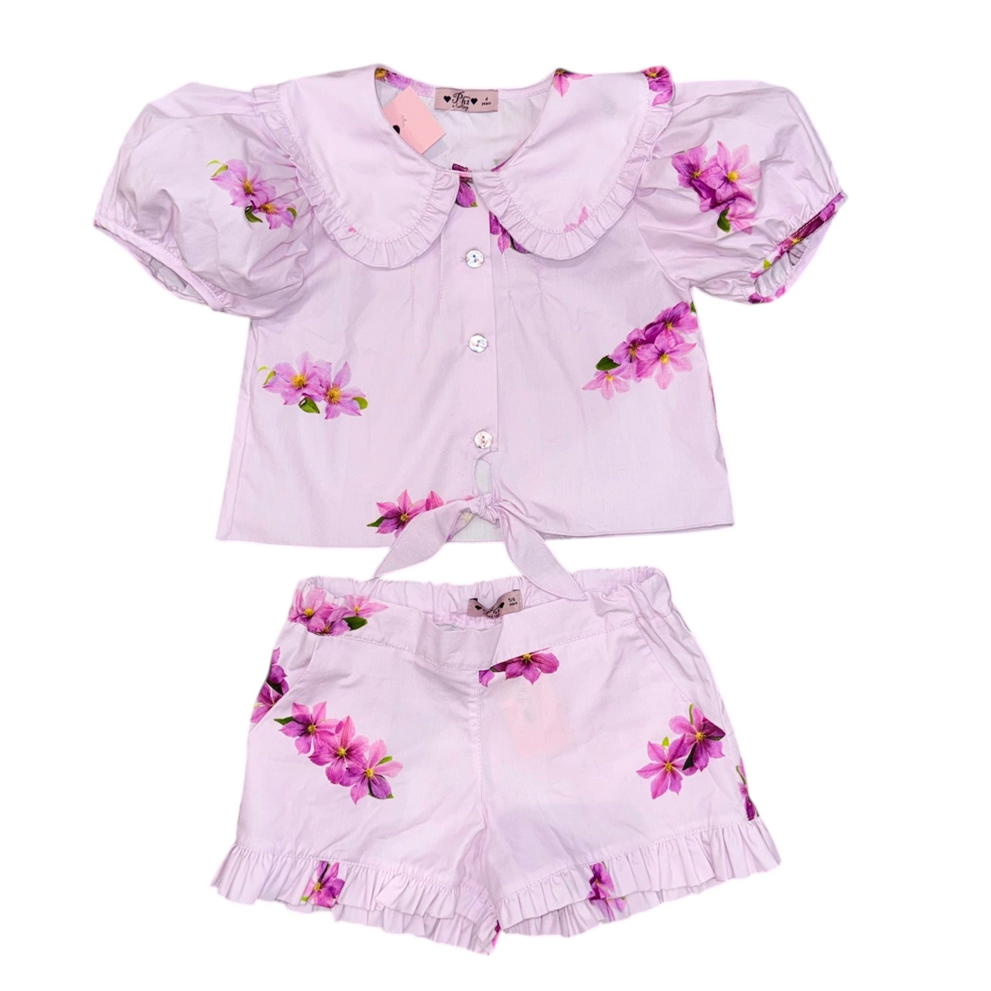 Phi Clothing Girls Lilac Flower Skort Set