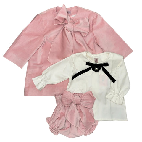 Phi Clothing Girls Pink Velvet Coat 3 Piece Set