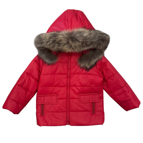 Allegra & Gastone Boys Red Coat with Fur Hood