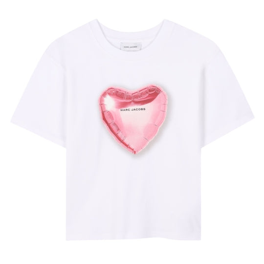Girls White Heart Short Sleeve T-Shirt