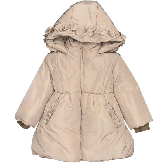 Girls Beige Hooded Coat with Bow
