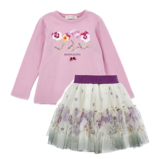 Girls Floral Tulle Skirt Set