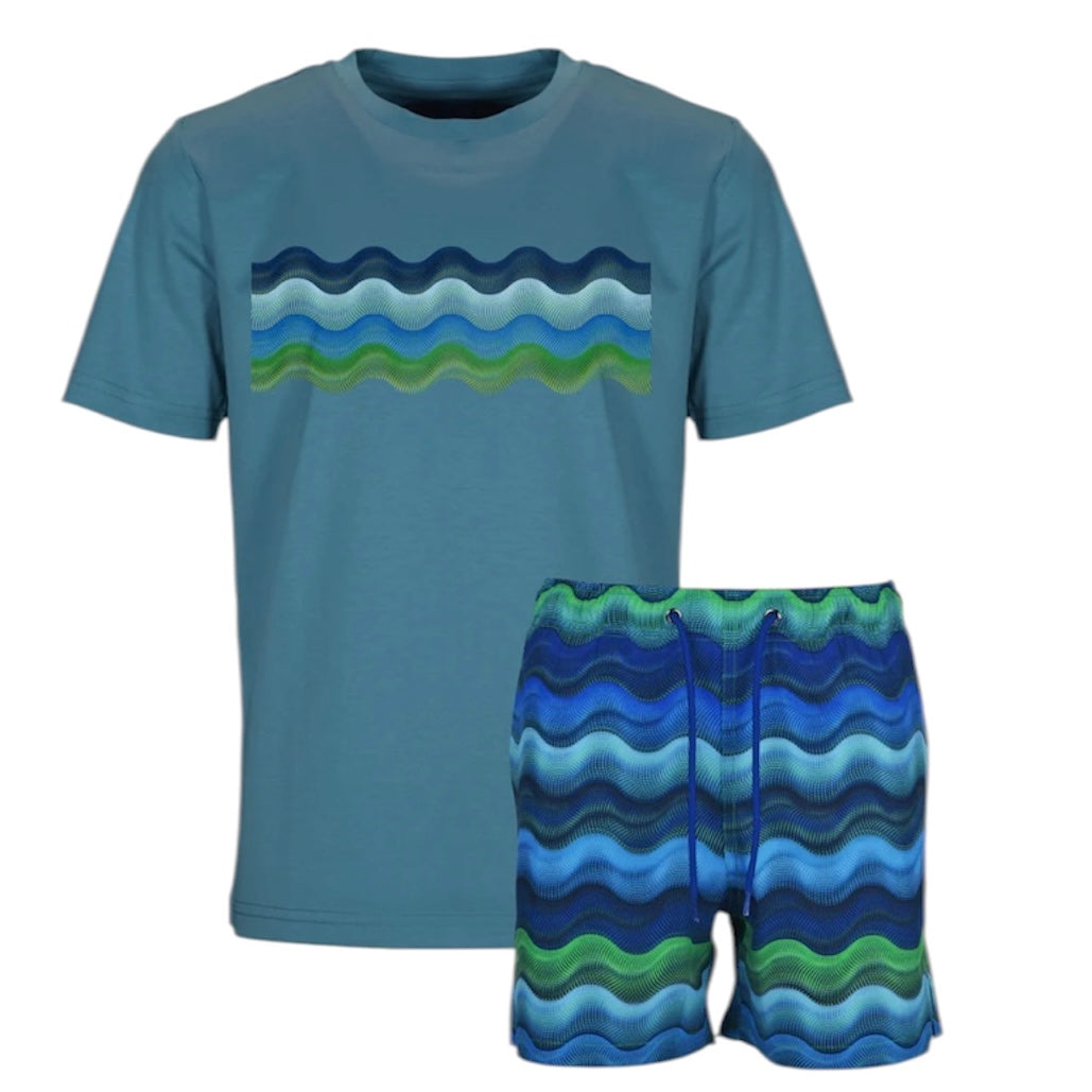 Moda Bandidos Boys Turquoise Dot Waves Swim Set