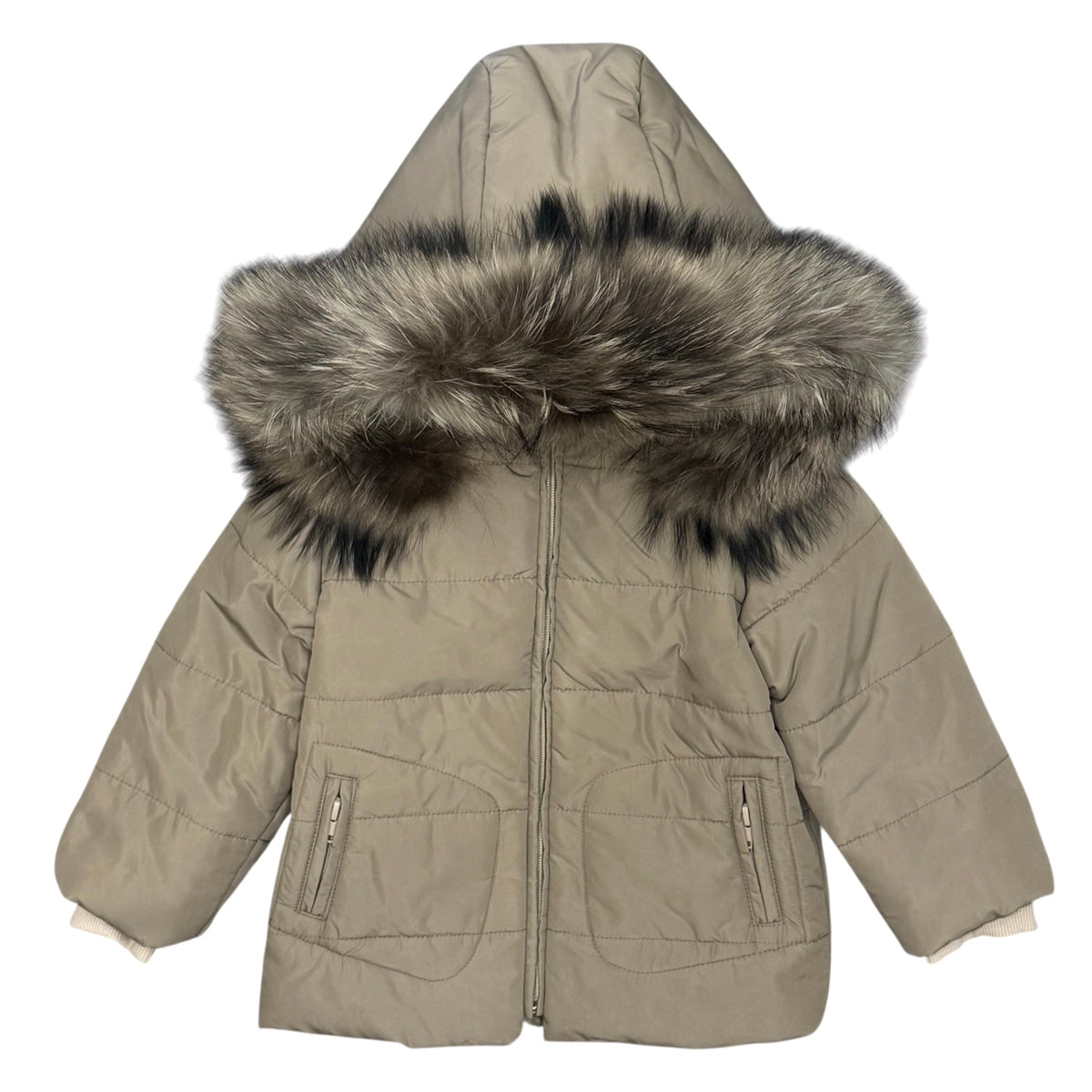Allegra & Gastone Boys Beige Coat with Fur Hood