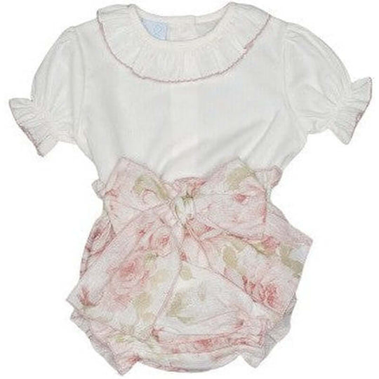 Baby Girls Pink & Ivory Bloomer Set