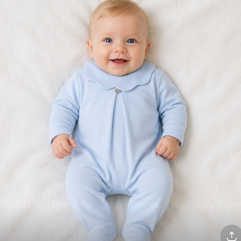 Baby Gi Baby Boys Blue Cotton Scallop Babygrow