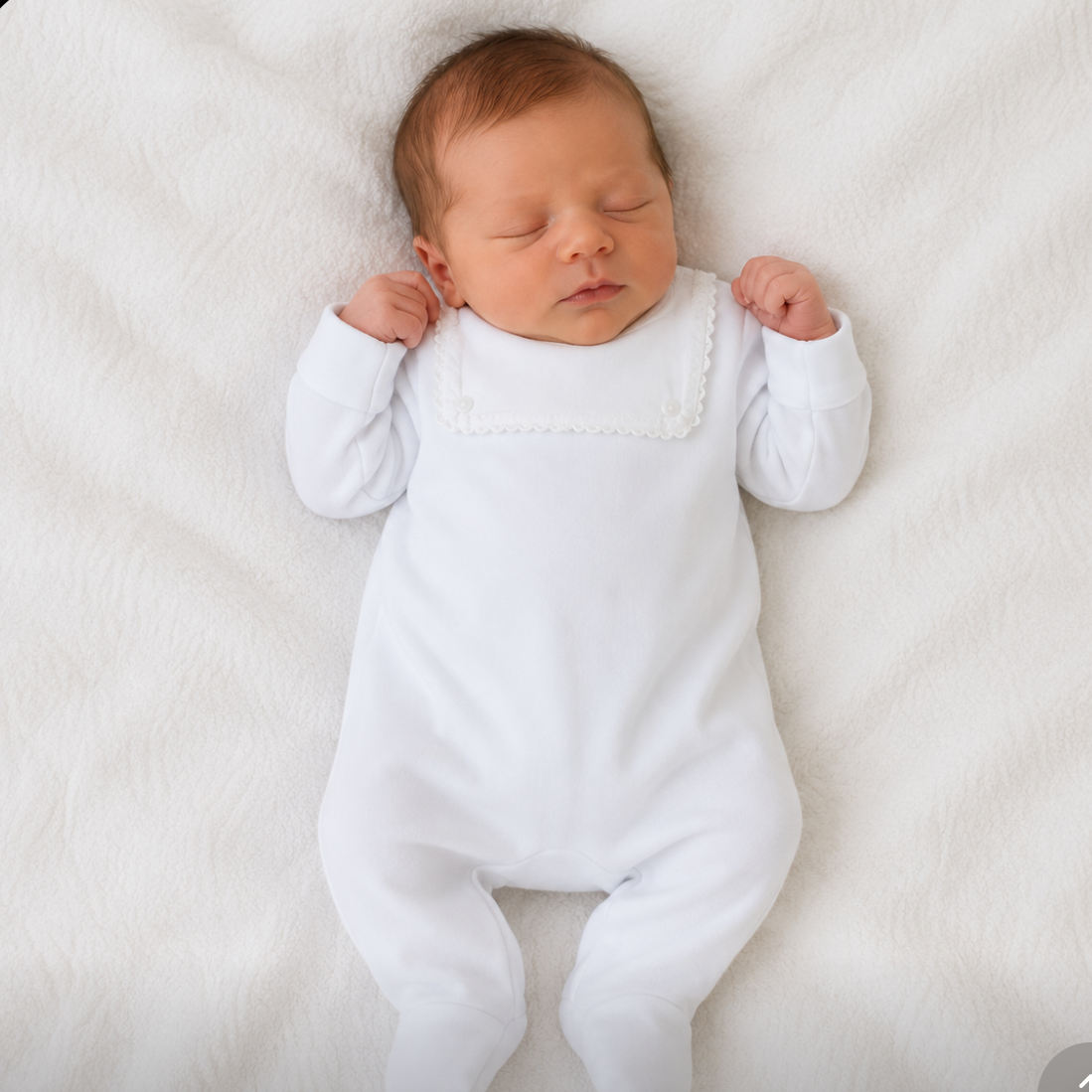 Baby Gi White Unisex Scallop Babygrow