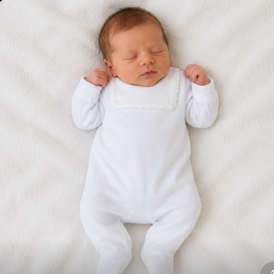 White Unisex Scallop Babygrow